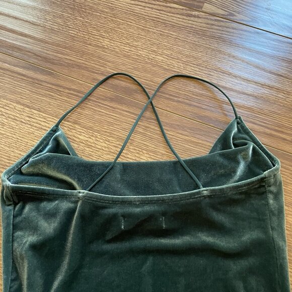 Abercrombie & Fitch Wmn S Green Velvet Criss-Cross Straps Cowl Neck Bodysuit NWT - Picture 12 of 13